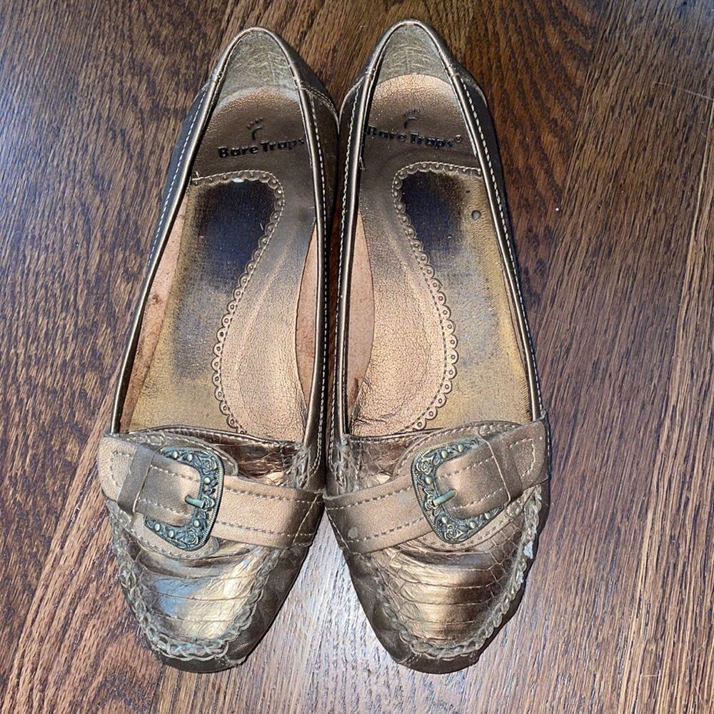Bare Traps “Nena” bronze flats with buckle on toe